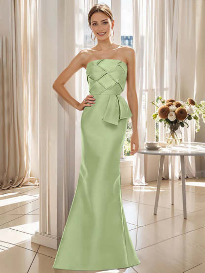 Strapless Sleeveless Floor-Length Mother of the Bride Trumpet/Mermaid Dress with Bowknot-BMbridal