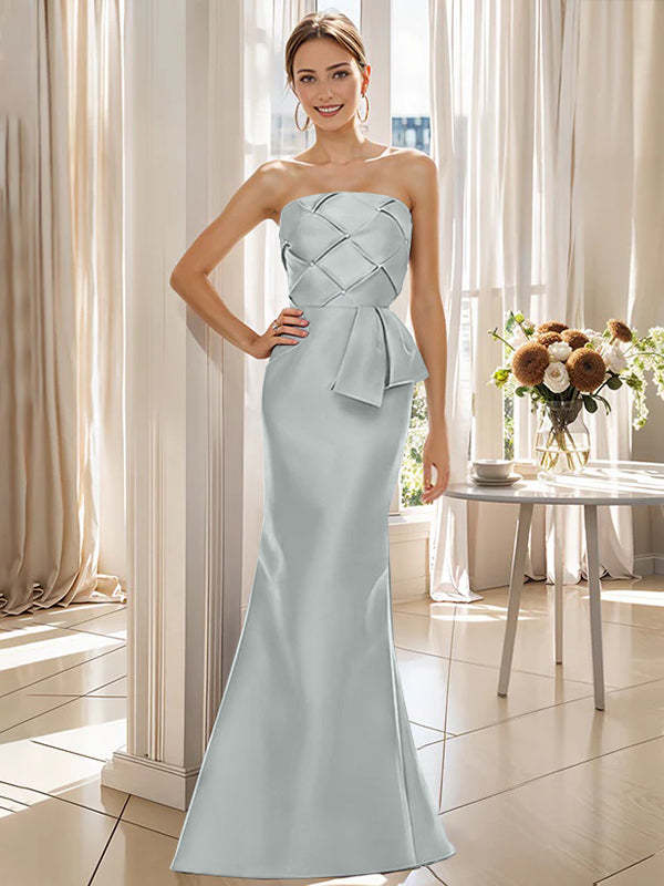 Strapless Sleeveless Floor-Length Mother of the Bride Trumpet/Mermaid Dress with Bowknot-BMbridal