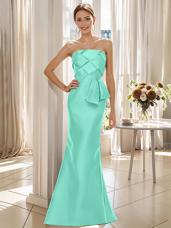 Strapless Sleeveless Floor-Length Mother of the Bride Trumpet/Mermaid Dress with Bowknot-BMbridal
