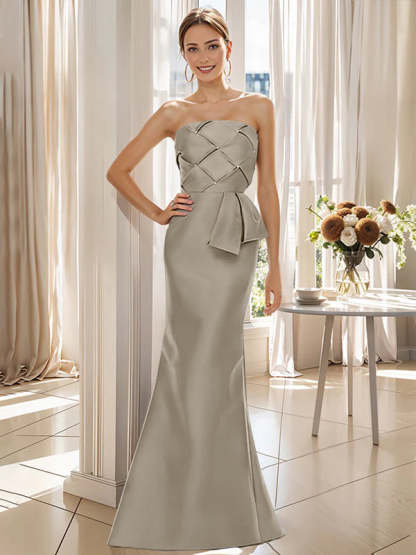 Strapless Sleeveless Floor-Length Mother of the Bride Trumpet/Mermaid Dress with Bowknot-BMbridal