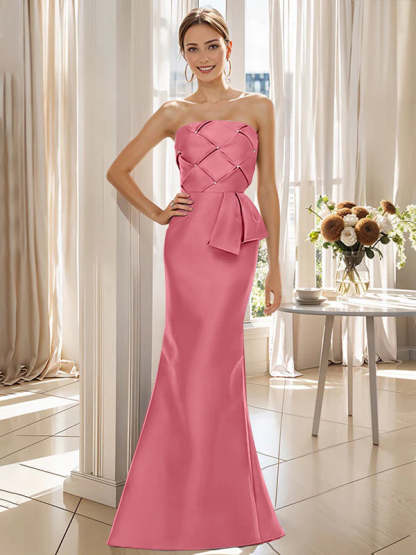 Strapless Sleeveless Floor-Length Mother of the Bride Trumpet/Mermaid Dress with Bowknot-BMbridal