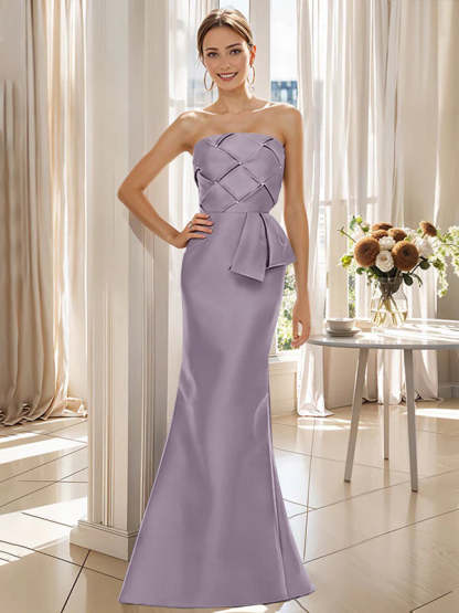 Strapless Sleeveless Floor-Length Mother of the Bride Trumpet/Mermaid Dress with Bowknot-BMbridal