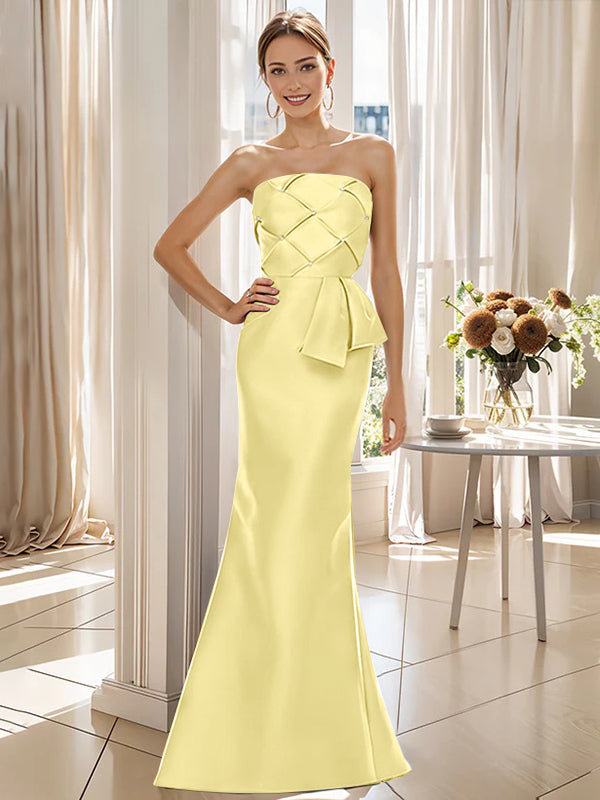 Strapless Sleeveless Floor-Length Mother of the Bride Trumpet/Mermaid Dress with Bowknot-BMbridal