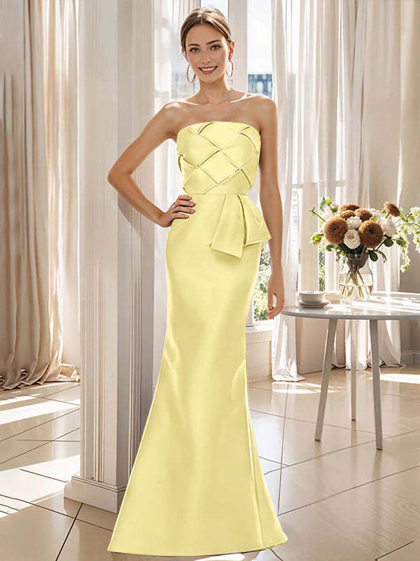 Strapless Sleeveless Floor-Length Mother of the Bride Trumpet/Mermaid Dress with Bowknot-BMbridal