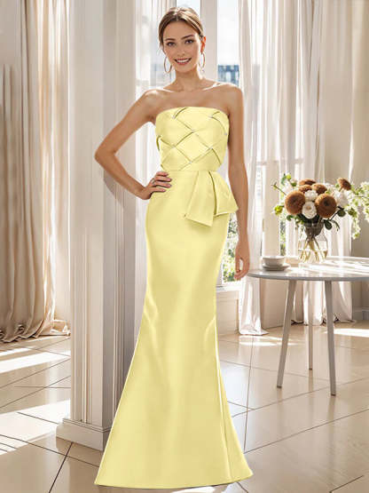 Strapless Sleeveless Floor-Length Mother of the Bride Trumpet/Mermaid Dress with Bowknot-BMbridal