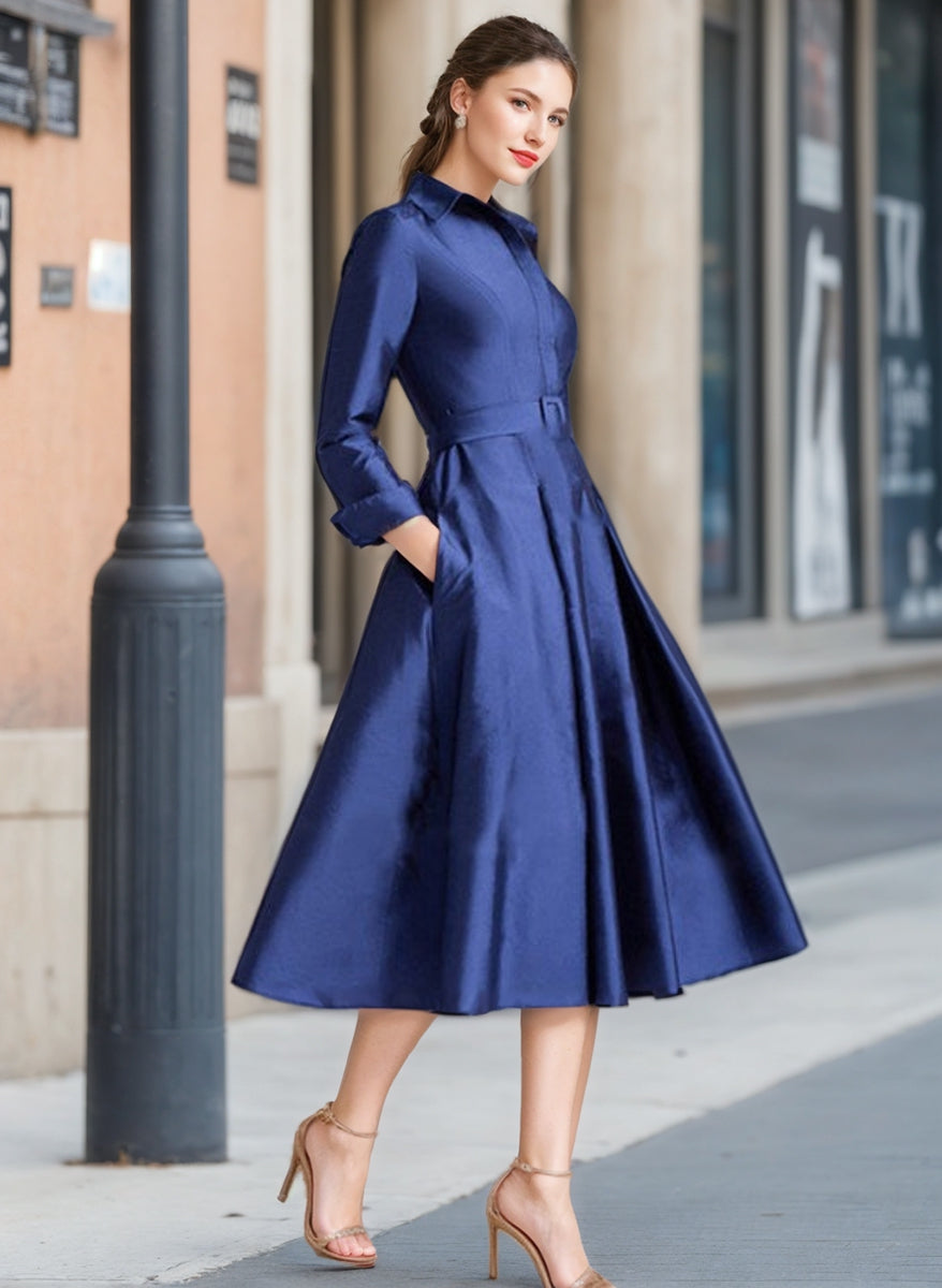 Elegant V-Neck A-Line Princess Tea-Length Dress for the Mother of the Bride