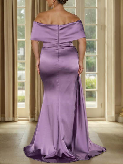 Plus Size Off-the-Shoulder Mother of the Bride Trumpet/Mermaid Dress with Side Split