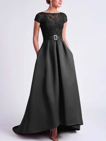 Asymmetrical A-Line Mother of the Bride Dress with Scoop Neck and Short Sleeves-BMbridal