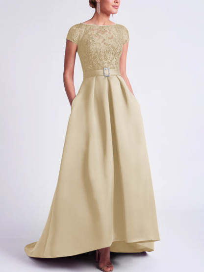 Asymmetrical A-Line Mother of the Bride Dress with Scoop Neck and Short Sleeves-BMbridal