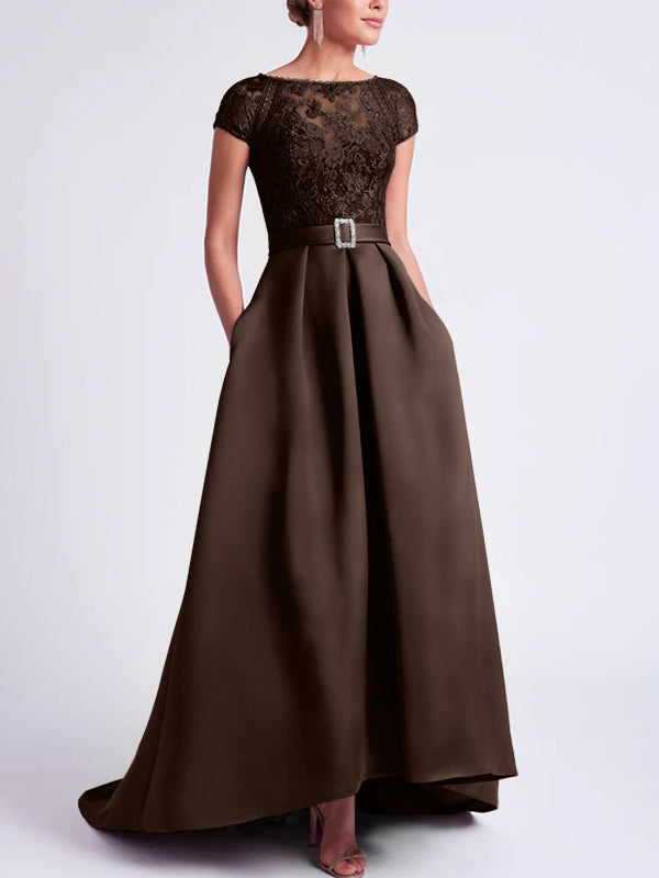 Asymmetrical A-Line Mother of the Bride Dress with Scoop Neck and Short Sleeves-BMbridal