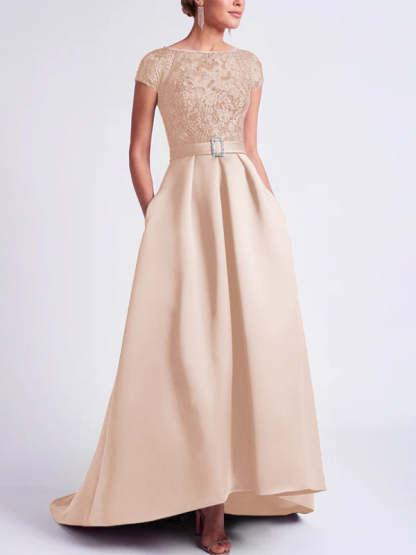 Asymmetrical A-Line Mother of the Bride Dress with Scoop Neck and Short Sleeves-BMbridal