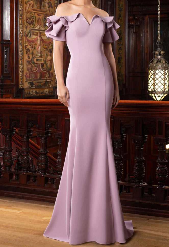 Off-the-Shoulder Mother of the Bride Dresses in Trumpet/Mermaid Style-BMbridal
