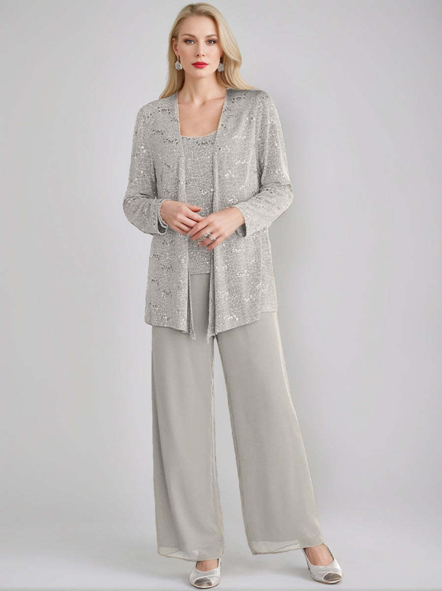 Sequined Chiffon Pantsuits for the Mother of the Bride with Jacket-BMbridal