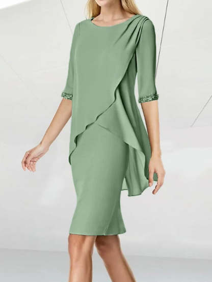 Knee-Length Beaded Sheath Dress with Ruching for the Mother of the Bride-BMbridal