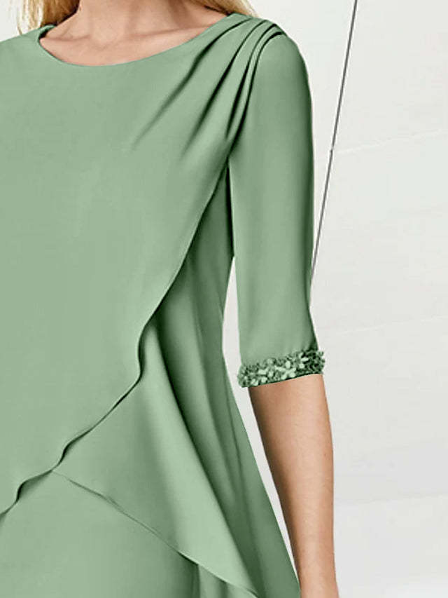 Knee-Length Beaded Sheath Dress with Ruching for the Mother of the Bride-BMbridal