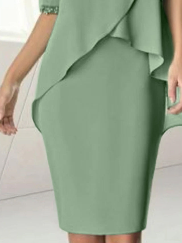 Knee-Length Beaded Sheath Dress with Ruching for the Mother of the Bride-BMbridal