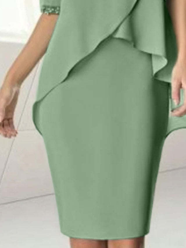 Knee-Length Beaded Sheath Dress with Ruching for the Mother of the Bride-BMbridal