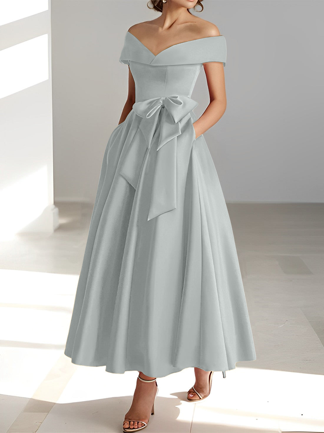 Sleeveless Off-the-Shoulder A-Line/Princess Ankle-Length Mother of the Bride Dresses with Pockets-BMbridal