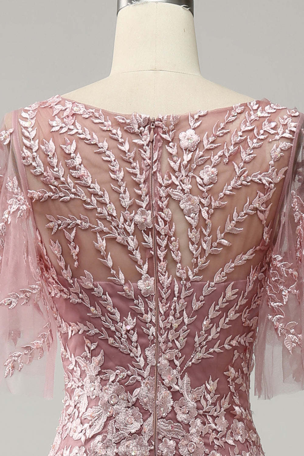 Floor-Length Mother of the Bride Lace Dresses with Trumpet/Mermaid Scoop Half Sleeves-BMbridal