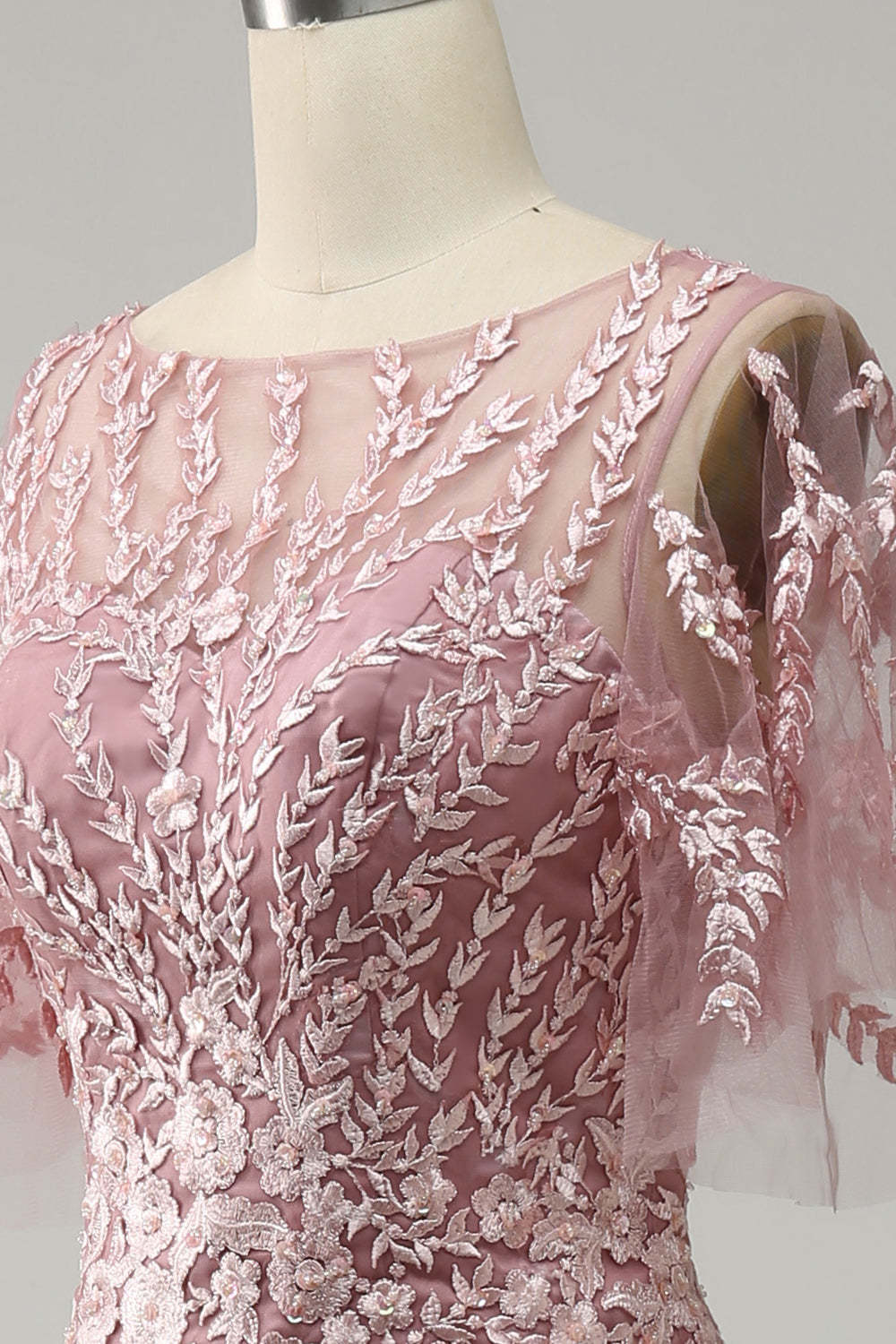 Floor-Length Mother of the Bride Lace Dresses with Trumpet/Mermaid Scoop Half Sleeves-BMbridal