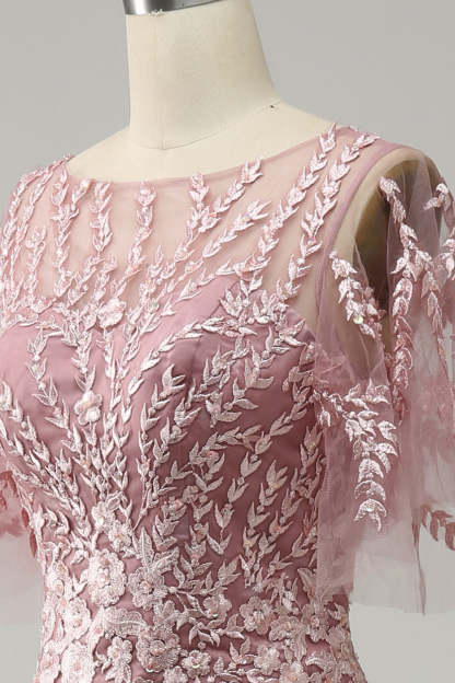 Floor-Length Mother of the Bride Lace Dresses with Trumpet/Mermaid Scoop Half Sleeves-BMbridal