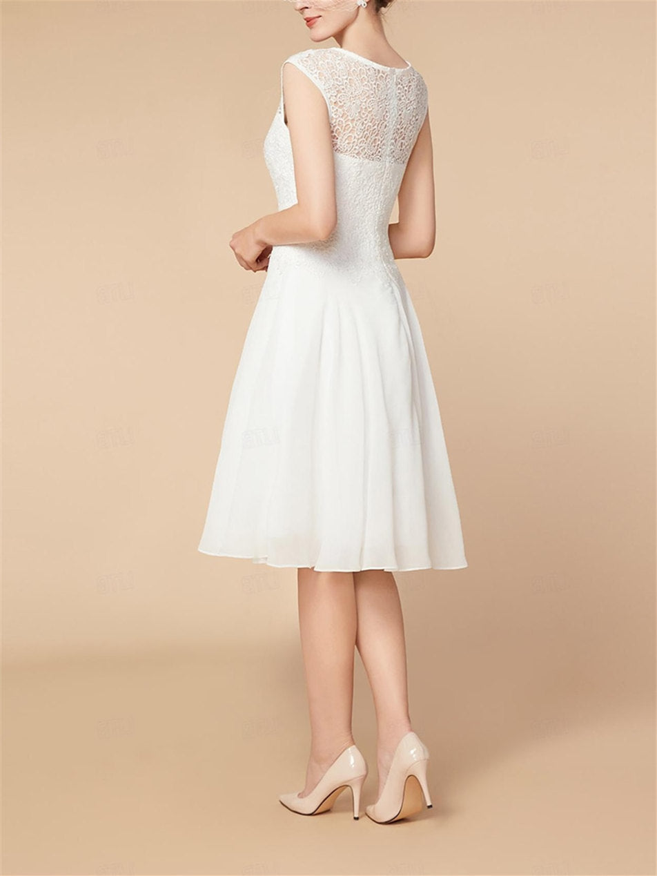 Knee-Length Mother of the Bride A-Line Dress with 3/4 Sleeves and Wraps-BMbridal