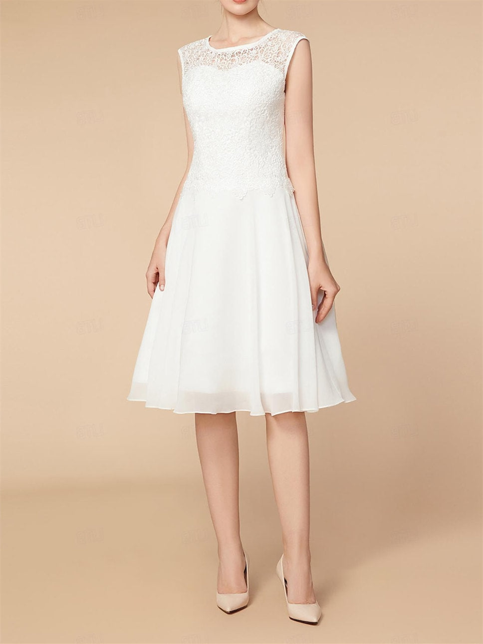 Knee-Length Mother of the Bride A-Line Dress with 3/4 Sleeves and Wraps-BMbridal