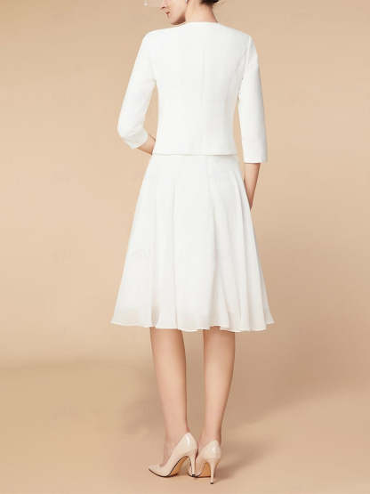 Knee-Length Mother of the Bride A-Line Dress with 3/4 Sleeves and Wraps-BMbridal