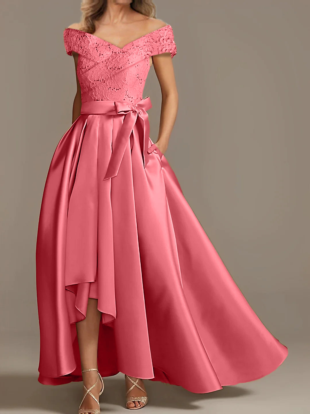 Off-the-Shoulder Asymmetrical A-Line Mother of the Bride Dresses with Ruffles
