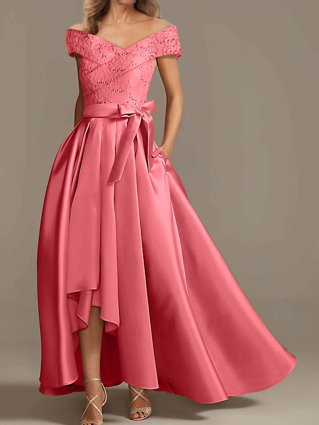 Off-the-Shoulder Asymmetrical A-Line Mother of the Bride Dresses with Ruffles
