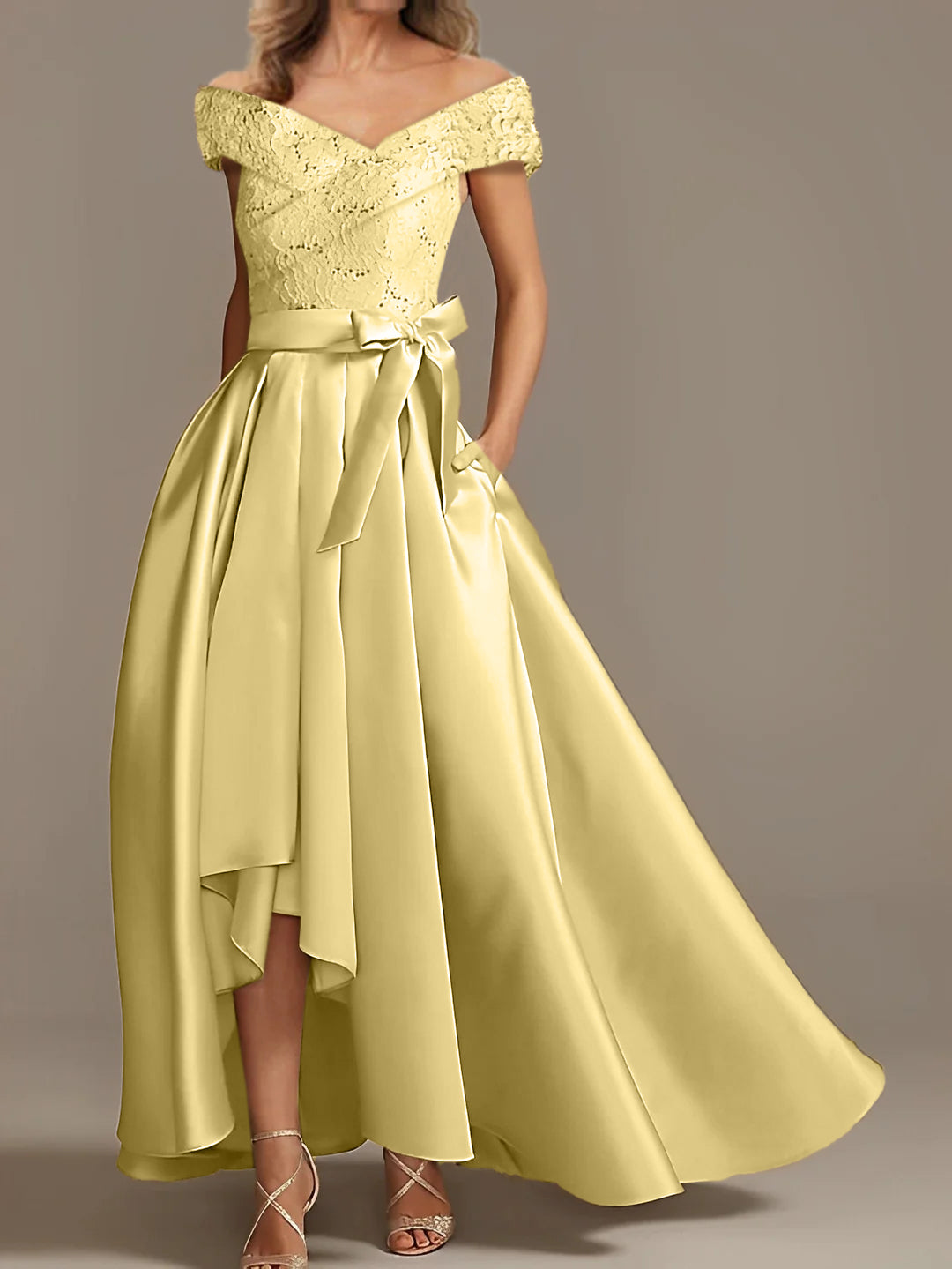 Off-the-Shoulder Asymmetrical A-Line Mother of the Bride Dresses with Ruffles