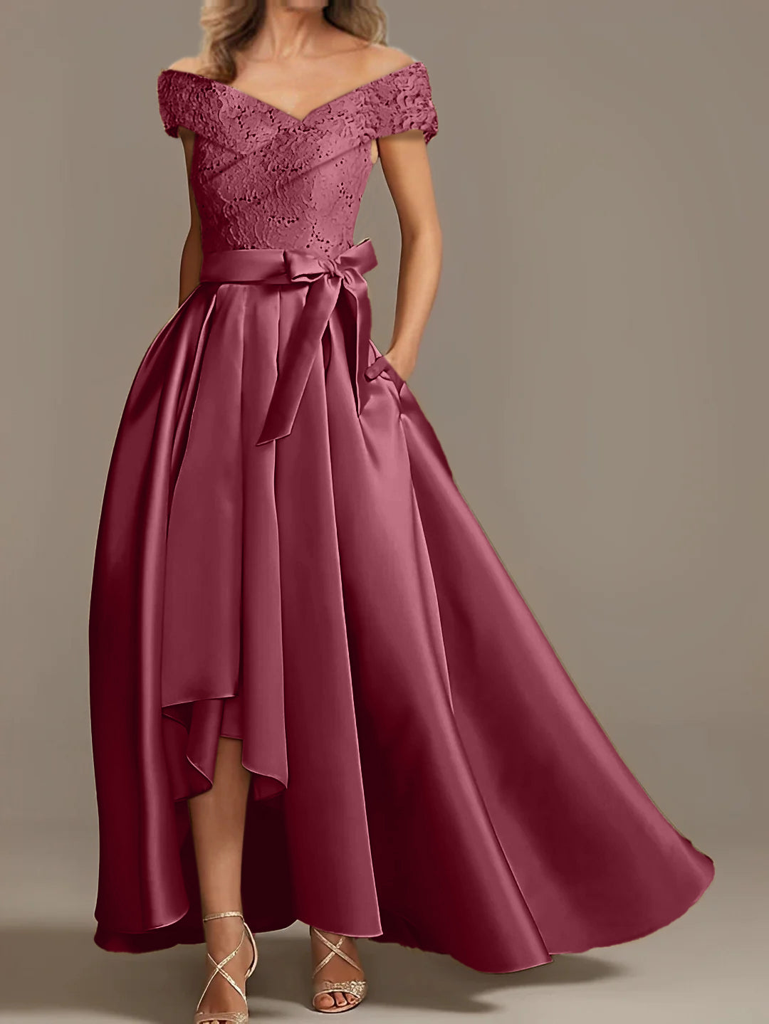 Off-the-Shoulder Asymmetrical A-Line Mother of the Bride Dresses with Ruffles