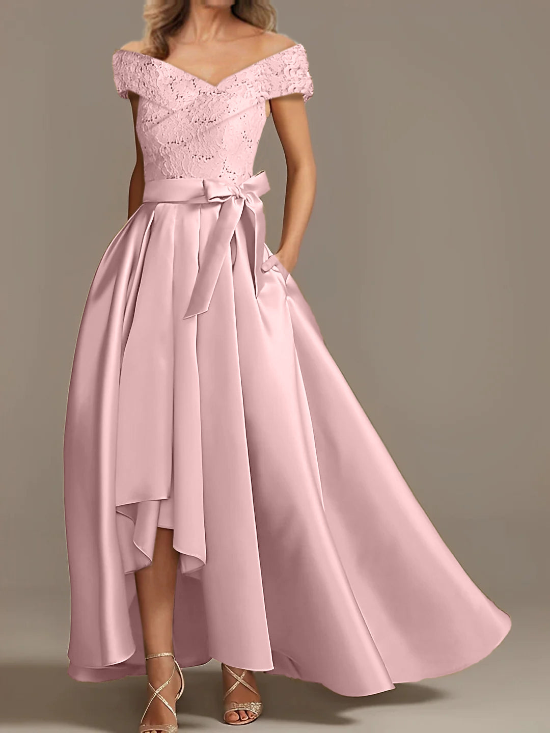 Off-the-Shoulder Asymmetrical A-Line Mother of the Bride Dresses with Ruffles