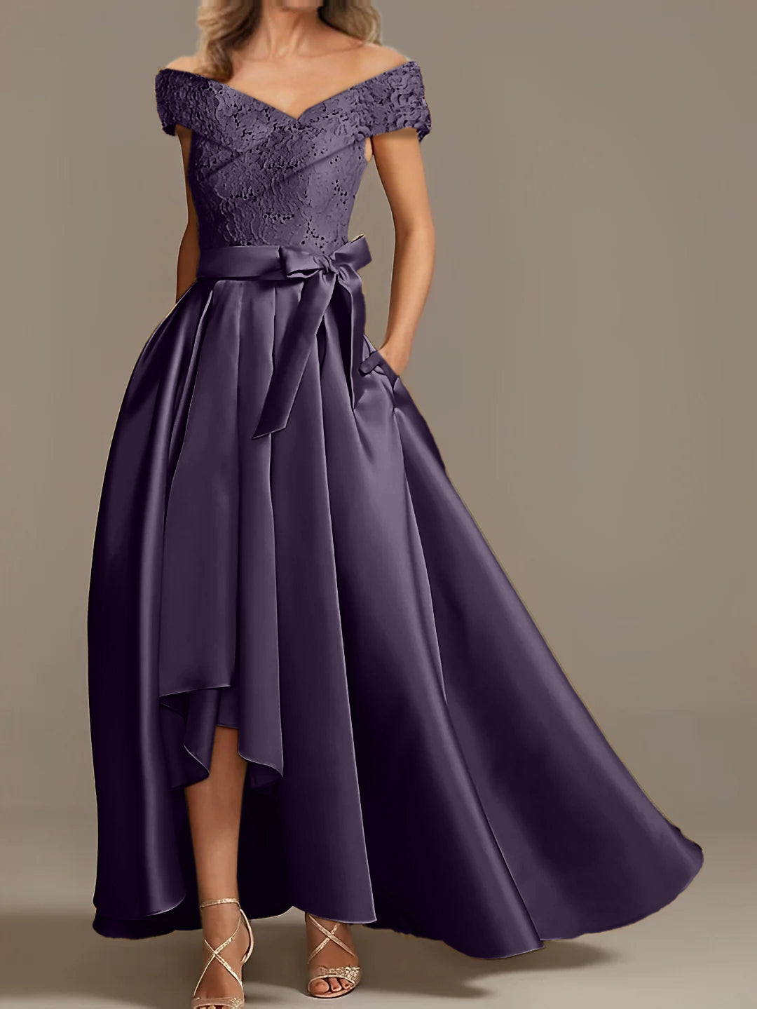 Off-the-Shoulder Asymmetrical A-Line Mother of the Bride Dresses with Ruffles