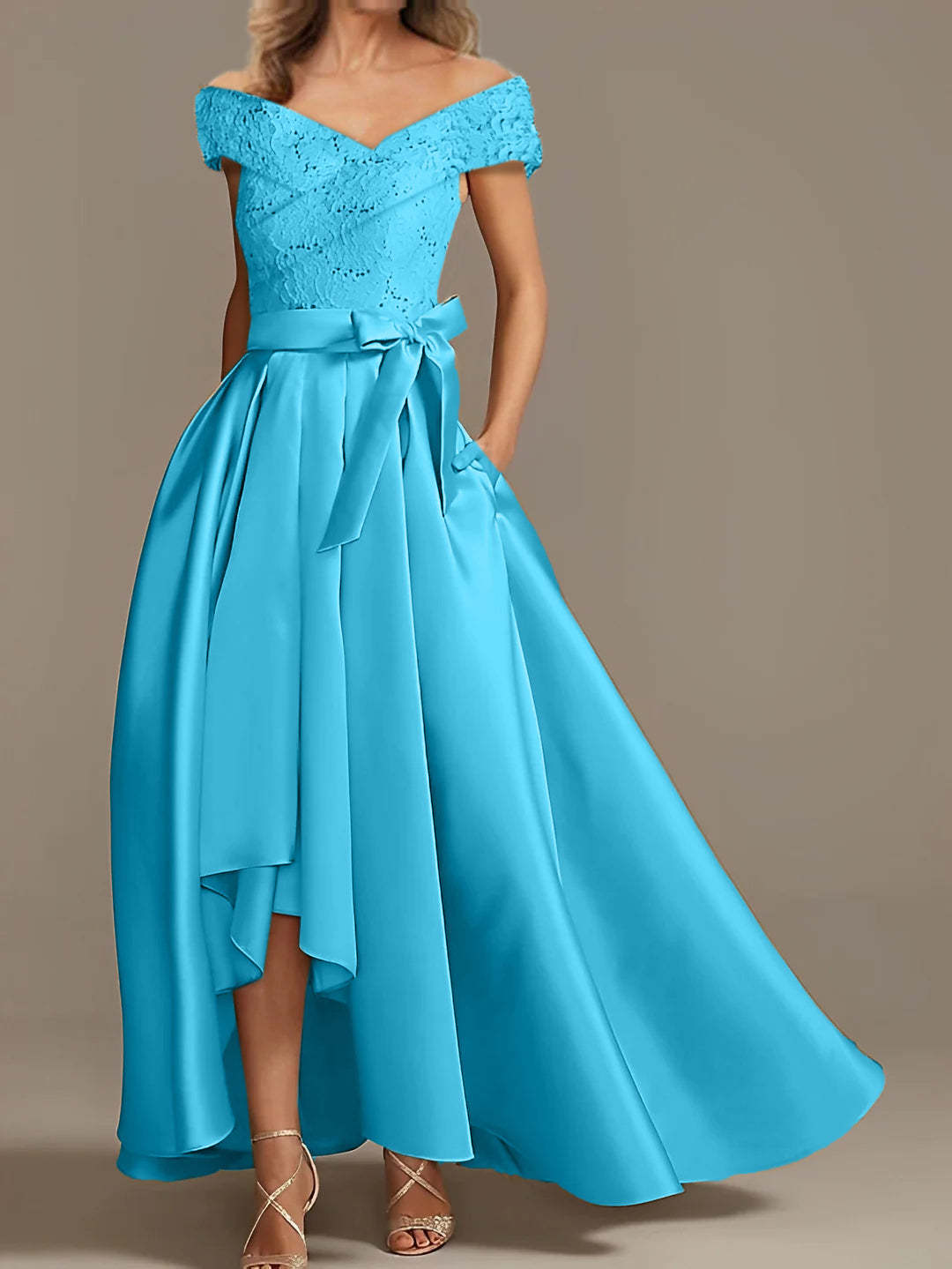 Off-the-Shoulder Asymmetrical A-Line Mother of the Bride Dresses with Ruffles