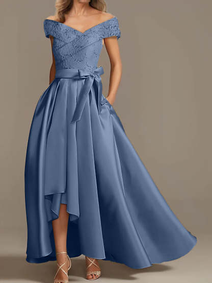 Off-the-Shoulder Asymmetrical A-Line Mother of the Bride Dresses with Ruffles