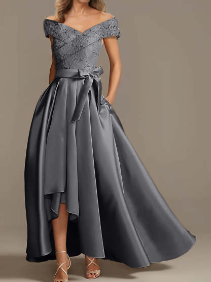 Off-the-Shoulder Asymmetrical A-Line Mother of the Bride Dresses with Ruffles