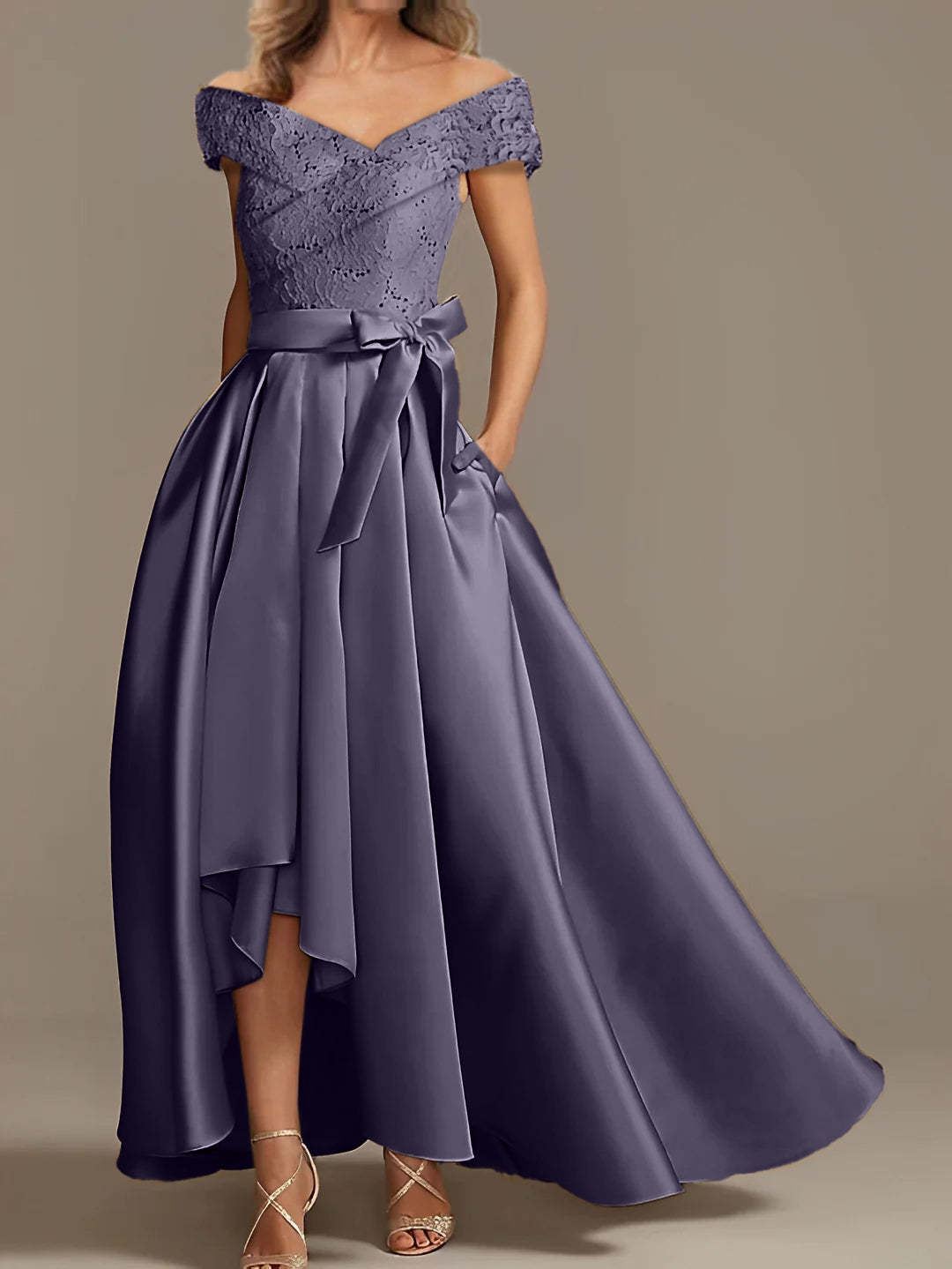 Off-the-Shoulder Asymmetrical A-Line Mother of the Bride Dresses with Ruffles
