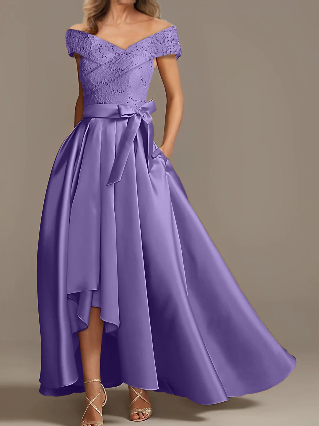 Off-the-Shoulder Asymmetrical A-Line Mother of the Bride Dresses with Ruffles