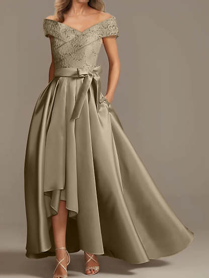Off-the-Shoulder Asymmetrical A-Line Mother of the Bride Dresses with Ruffles