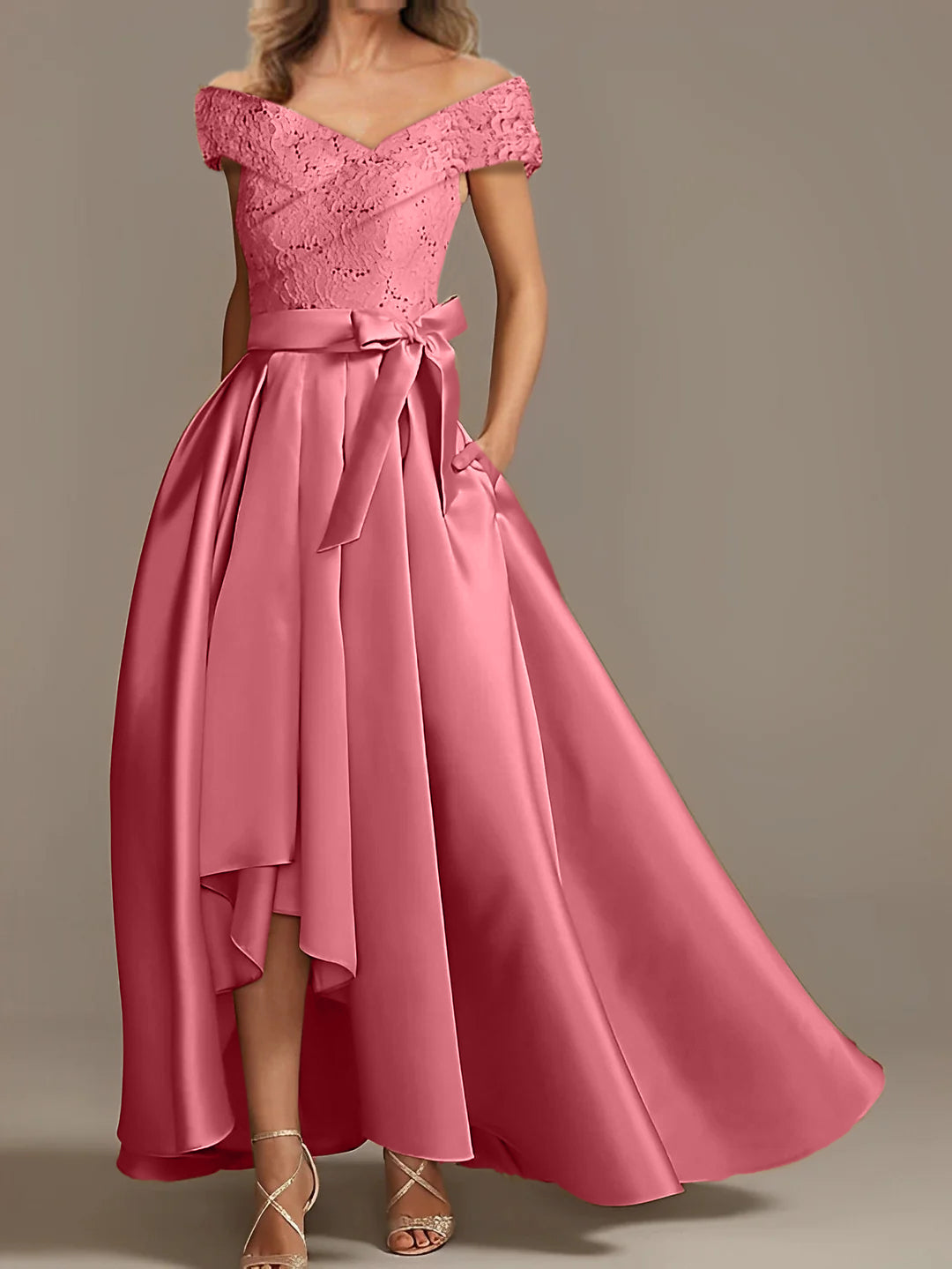 Off-the-Shoulder Asymmetrical A-Line Mother of the Bride Dresses with Ruffles