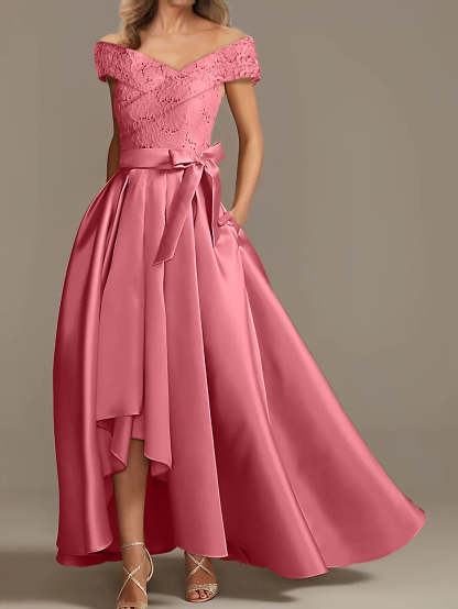 Off-the-Shoulder Asymmetrical A-Line Mother of the Bride Dresses with Ruffles