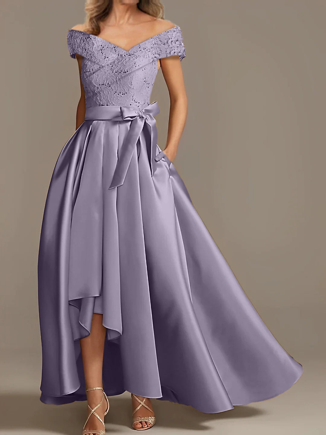 Off-the-Shoulder Asymmetrical A-Line Mother of the Bride Dresses with Ruffles