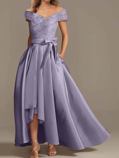 Off-the-Shoulder Asymmetrical A-Line Mother of the Bride Dresses with Ruffles