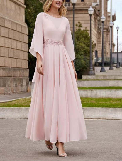 Princess A-Line Jewel Neck 3/4 Sleeve Sequined Ankle-Length Mother of the Bride Gown-BMbridal