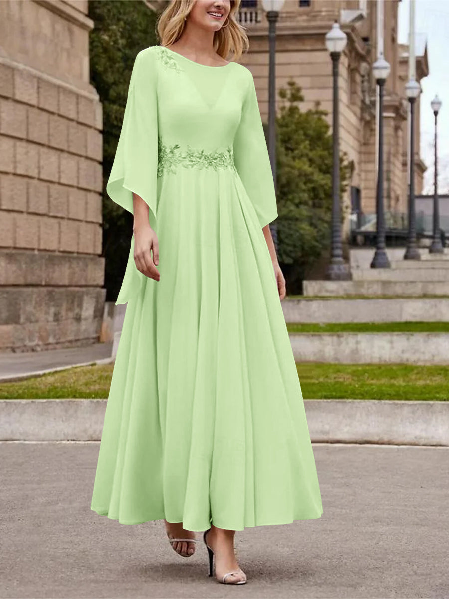 Princess A-Line Jewel Neck 3/4 Sleeve Sequined Ankle-Length Mother of the Bride Gown-BMbridal