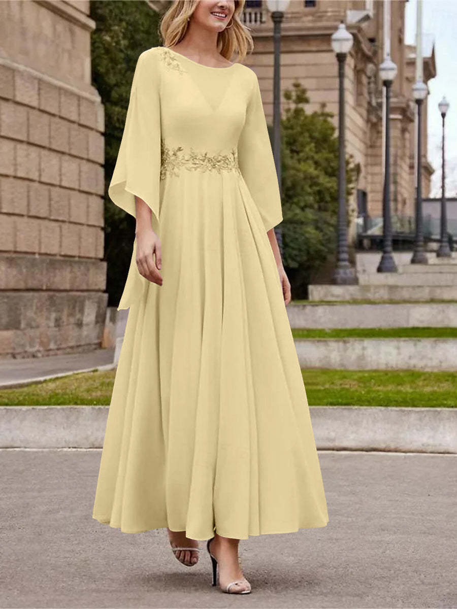 Princess A-Line Jewel Neck 3/4 Sleeve Sequined Ankle-Length Mother of the Bride Gown-BMbridal
