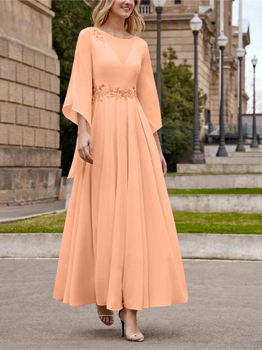 Princess A-Line Jewel Neck 3/4 Sleeve Sequined Ankle-Length Mother of the Bride Gown-BMbridal