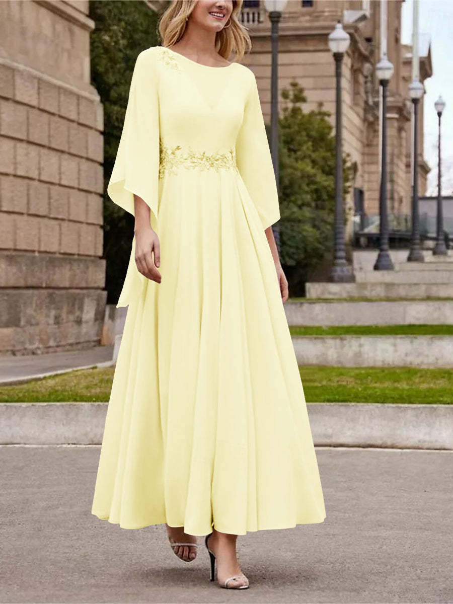 Princess A-Line Jewel Neck 3/4 Sleeve Sequined Ankle-Length Mother of the Bride Gown-BMbridal
