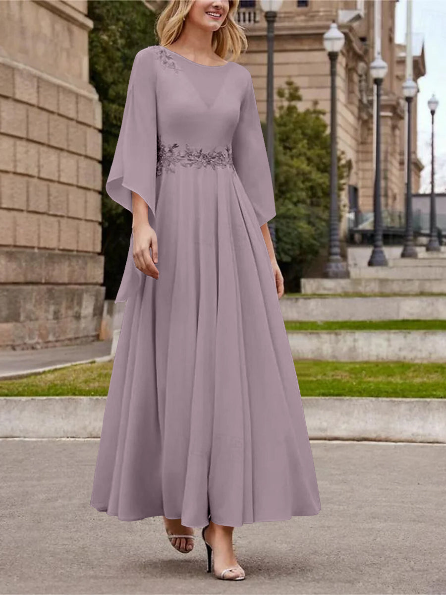 Princess A-Line Jewel Neck 3/4 Sleeve Sequined Ankle-Length Mother of the Bride Gown-BMbridal